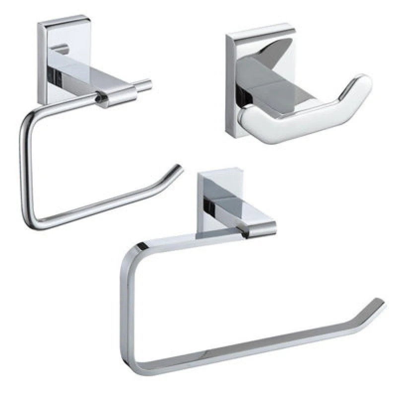 Image of Showerdrape Unity Chrome Stainless Steel Wall Mounted 3 Piece Bathroom Accessory Set Silver
