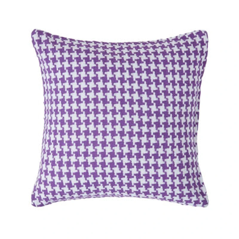 Image of Homescapes Houndstooth 100% Cotton Cushion Cover Purple