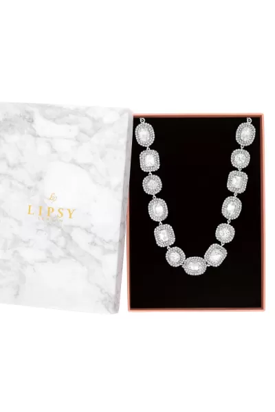 Image of Silver Crystal Round Statement Choker Necklace - Gift Boxed