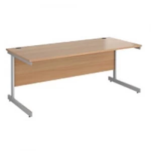 Image of Rectangular Straight Desk with Beech Coloured MFC Top and Silver Frame Cantilever Legs Contract 25 1800 x 800 x 725mm