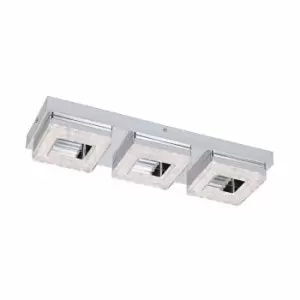 Image of Eglo Contemporary Crystal And Chrome Square 3-Light Ceiling Fitting