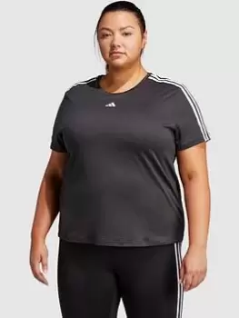 Image of Adidas Training Essentials 3 Stripe Tee - Plus Size, Black/White, Size 2X, Women