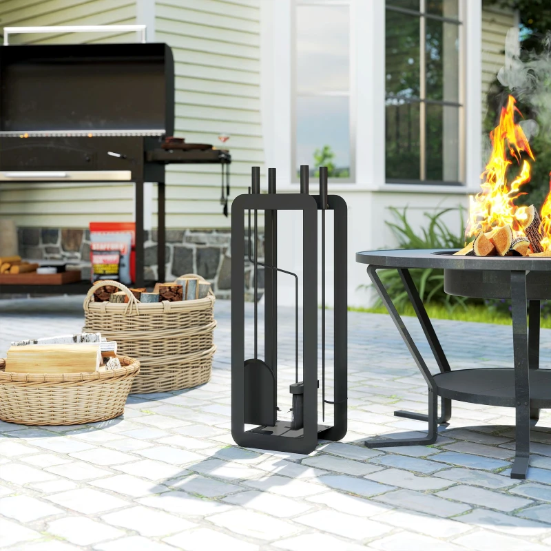 Image of OUTSUNNY 5 PCS Fireplace Companion Set, Metal Fireplace Accessories, Black Unisex
