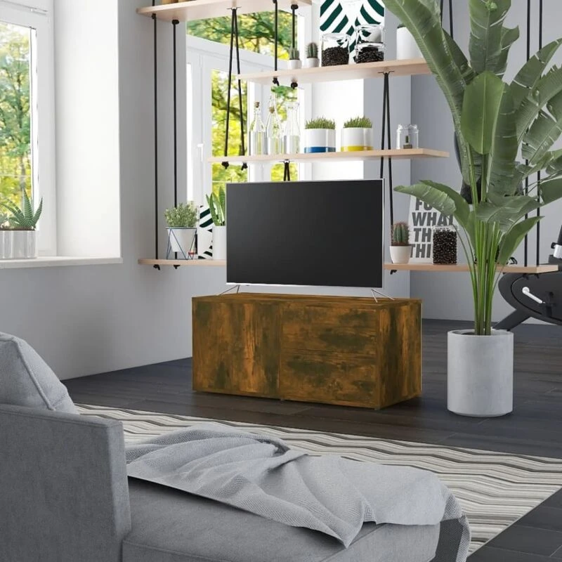 Image of Vidaxl TV Cabinet Smoked Oak 80X34X36cm Engineered Wood, Brown 815495