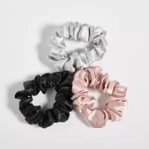 Image of in home 100% Silk Scrunchie 3 pack - Black, Pink, Silver