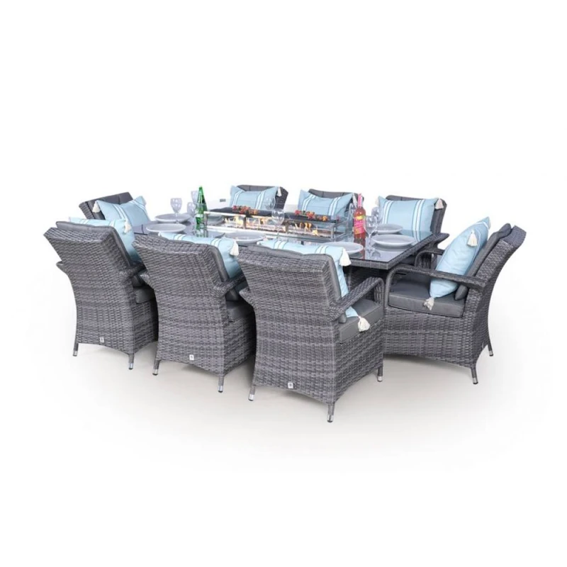 Image of Thats Furniture Arizona Fire Pit 8 Seater Rectangle Rattan Dining Set in Grey Grey Unisex