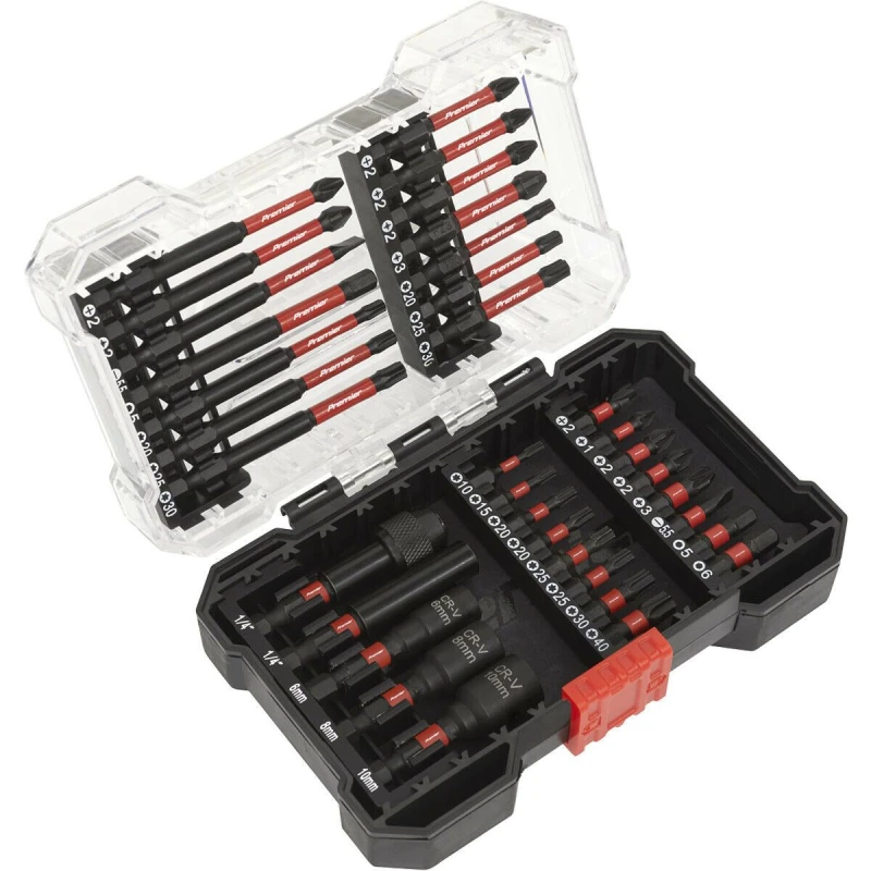 Image of Loops 35 Piece Impact Grade Power Tool Bit Set - S2 Steel Bits - Plastic Storage Case Metallics