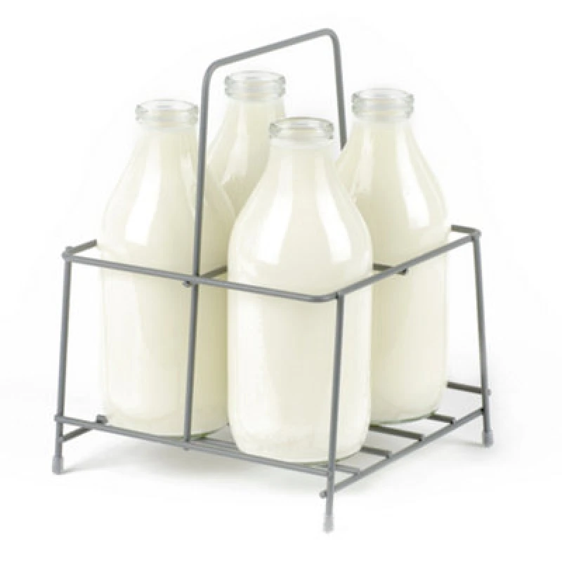 Image of LIVIVO Milk Crate Bottle Holder Caddy for Milk, Juice, Wine or Beer Bottle - 6 Bottle Holder Dark Grey