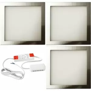 Image of 3x brushed nickel Ultra-Slim Square Under Cabinet Kitchen Light & Driver Kit - Warm White led