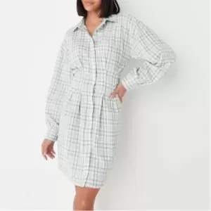 image of Missguided Tall Check Pleated Waist Shirt Dress - Green