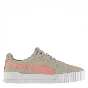 Puma Carina Suede Junior Girls Trainers - Grey/BridalRose