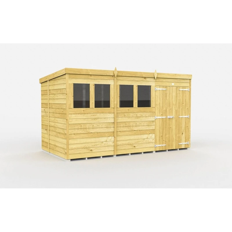 Image of Buttercup Farm 12 x 6 Feet Pent Shed - Double Door W/ Windows - L178 x W358 x H201cm in Brown Brown Unisex