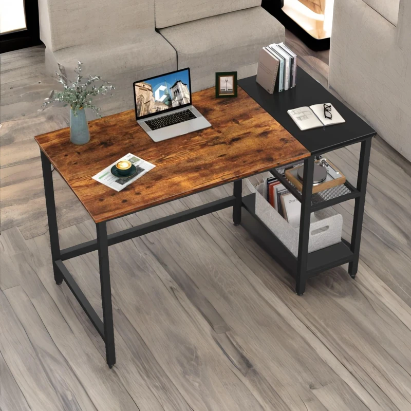 Image of Rafaelo Mobilia Industrial Writing Desk With 2 Shelves Rustic Brown Brown Unisex