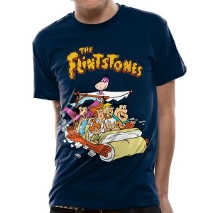 The Flintstones - Car Mens Small T-Shirt- Blue