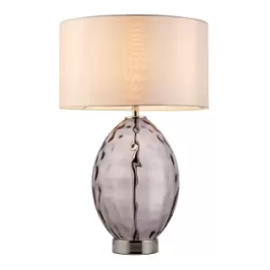 Image of Barletta Base & Shade Table Lamp, Grey Tinted Glass, Bright Nickel Plate With Vintage White Fabric