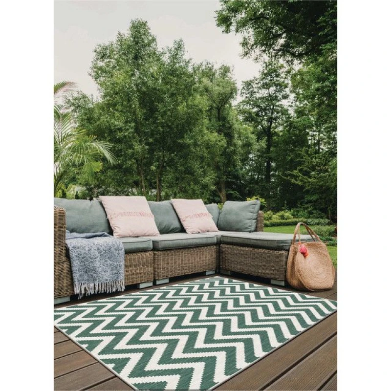 Image of THE RUGS Reversible Outdoor Rugs in Zigzag Design Duo Weave Collection in Green Size: 160cm x 230cm Green Unisex 160cm x 230 cm