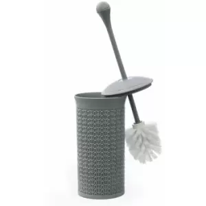 image of Knit Loop Plastic Toilet Brush and Holder, Grey 40cm x 12cm - JVL