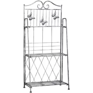 image of Outsunny 3-Tier Metal Folding Plant Stand Display Rack Bookshelf Unit Outdoor