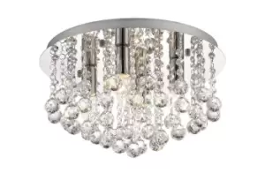 image of Acton Flush Ceiling 4 Light E14, 380mm Round, Polished Chrome, Sphere Crystal