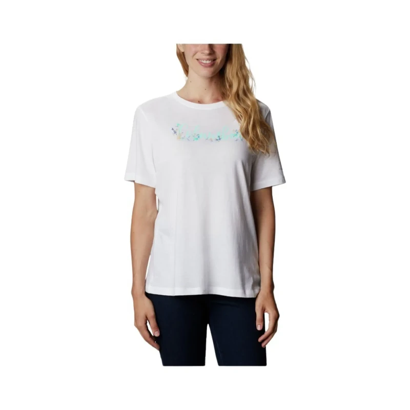Image of Womens T-Shirt Columbia Bluebird Day Relaxed Crew Neck Blanc Female XS