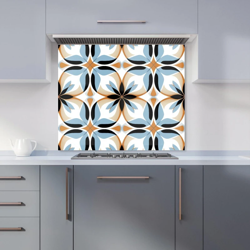 Image of Warren Reed - Designer White Brown & Blue Geometric Pattern Kitchen Splashback Size: 600mm x 750mm Blue Unisex 600mm x 750mm