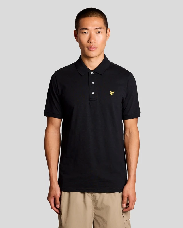 Image of Lyle & Scott Mens Fine Cotton Slub Polo Shirt in Black