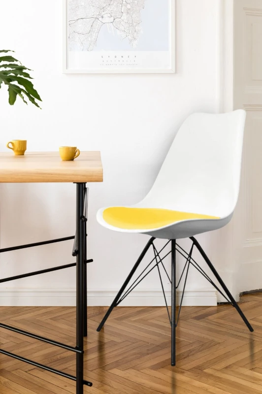 Image of Fusion Living Soho Plastic Dining Chair With Black Metal Legs White & Yellow, Yellow FL2343