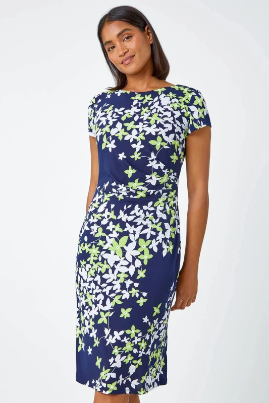 Image of Roman Floral Print Shift Stretch Dress Lime female