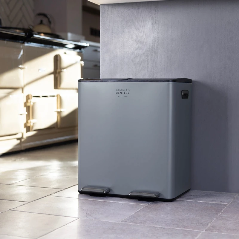 Image of 40L Double Compartment Grey Kitchen Bin