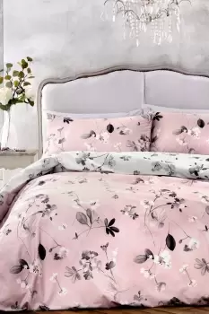 image of 'Grace' Modern Monochrome Floral Print Duvet Cover Set