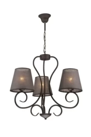 image of Lorenzo Multi Arm Pendant Ceiling Light, Fabric Shade, Anthracite, 3x E27