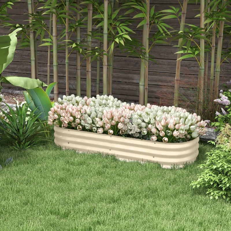 Image of OUTSUNNY Galvanised Raised Garden Bed with Safety Edging, Cream White Cream Unisex