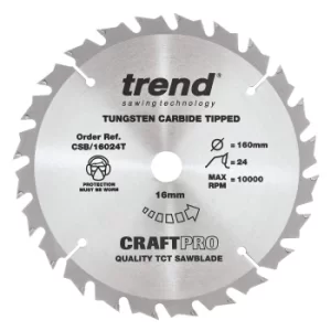 Image of Trend CRAFTPRO Wood Cutting Cordless Saw Blade 160mm 24T 16mm