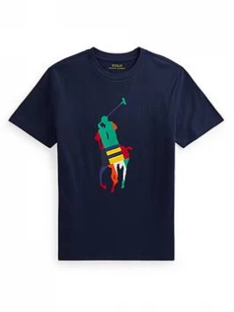 Image of Ralph Lauren Boys Rainbow Pony Print T-Shirt - Navy, Size 14-16 Years=L