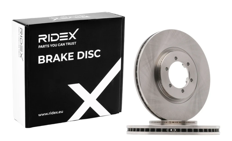 Image of RIDEX 82B0834 Brake disc Front Axle, Vented, Cast Iron, Uncoated, Untreated, without bolts/screws Cast Iron Brake Disc (82)