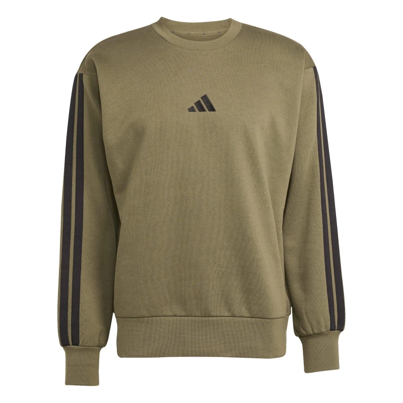 Image of adidas Essentials 3-Stripes Fleece Sweatshirt Mens Crew Sweaters S Green 52300716350