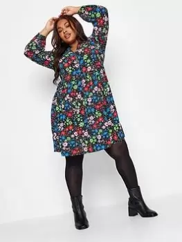 Image of Yours Zip Detail Dress Floral Pop, Black, Size 16, Women