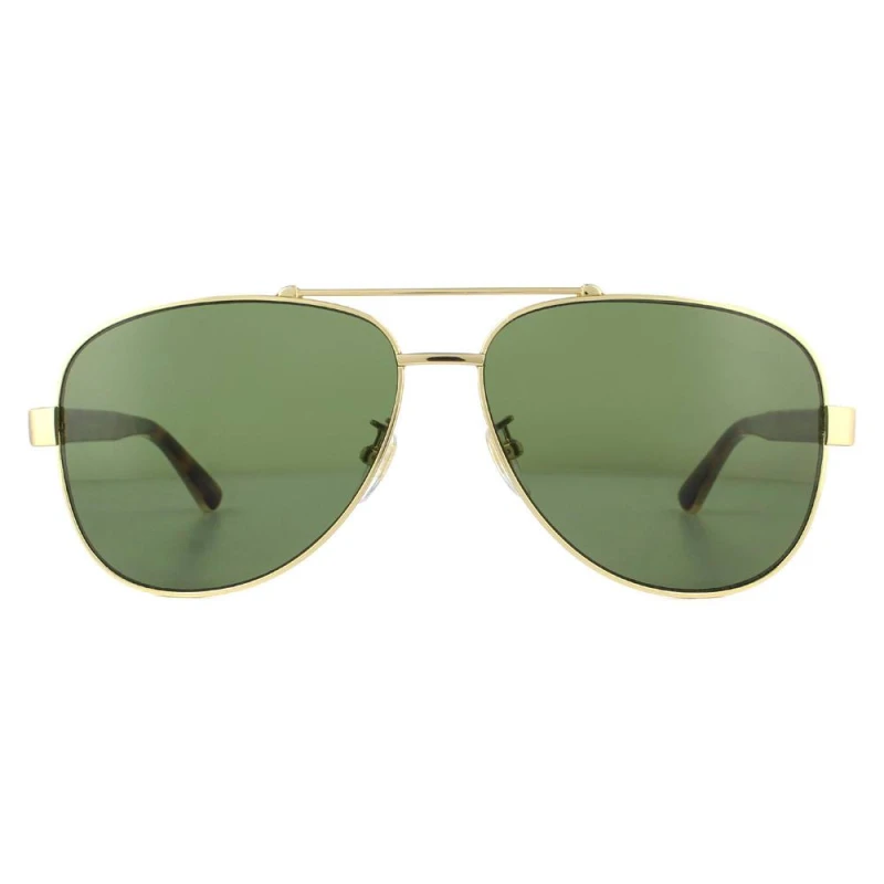 Image of Gucci Gucci Men Aviator Gold and Havana Crystal Green GG0528S Sunglasses Gold One Size Male 889652236513