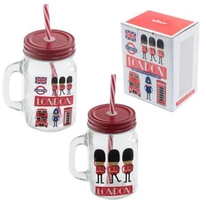 Image of London Guardsman Glass Drinking Jar with Straw (1 Random Supplied)