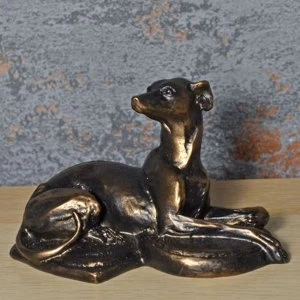 Image of Lying Whippet Bronze Effect Sculpture by Harriet Glen 14cm