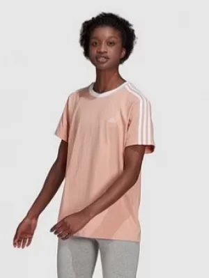 Image of Adidas Essentials 3 Stripes Boyfriend Tee, Blush Size M Women