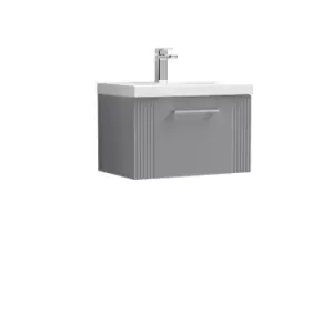 image of Nuie Deco 600mm Wall Hung Single Drawer Vanity & Basin 1 - Satin Grey