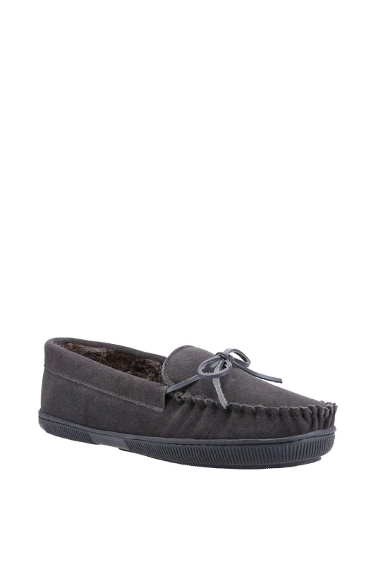 Image of Hush Puppies Mens Ace Suede Faux Fur Lined Slip On Slippers UK Size 11 (EU 46, US 12) GREY HUS283-GREY-11