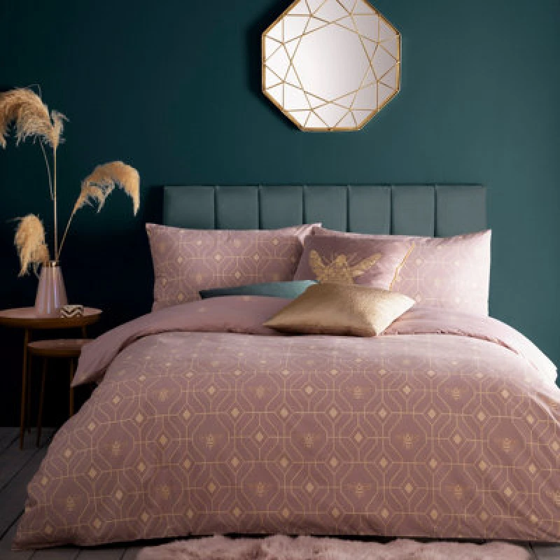 Image of Furn. Bee Deco Geometric Reversible Duvet Cover Set, King, Pink