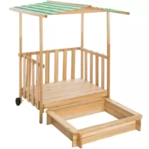 image of Tectake Sandpit With Play Deck And Canopy - Green