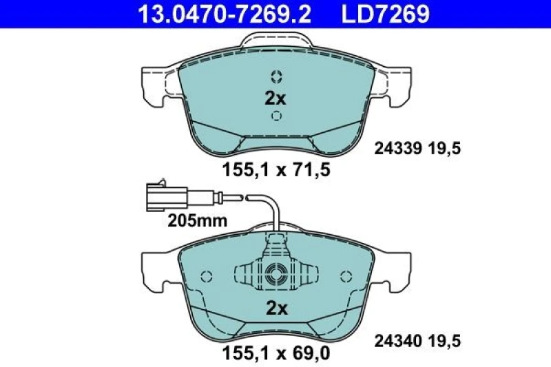 Image of ATE 13.0470-7269.2 Brake pad set incl. wear warning contact Brake Pad Set,disc brake (402)