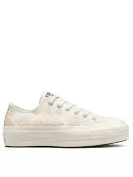 Image of Converse Chuck Taylor All Star Lift Broderie Ox - Cream/White, Cream/White, Size 4, Women