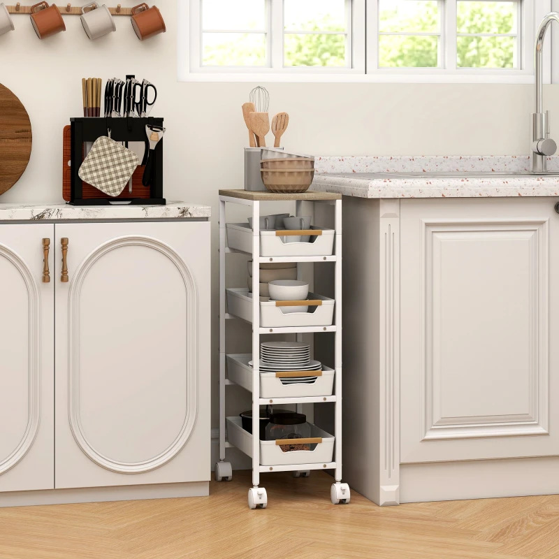 Image of HOMCOM Storage Trolley Mobile Utility Cart for Kitchen Office in White White Unisex