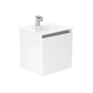 image of Newland 500mm Wall Hung Double Door Large Ceramic Basin Unit - White Gloss