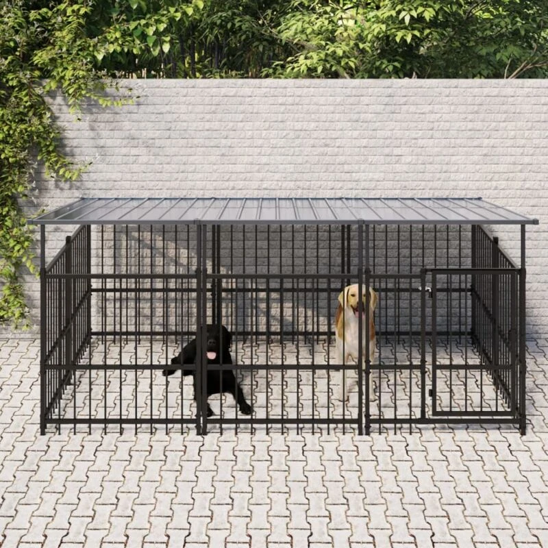 Image of VIDAXL Outdoor Dog Kennel with Roof Steel 3.75 m² Vidaxl 8720287215738